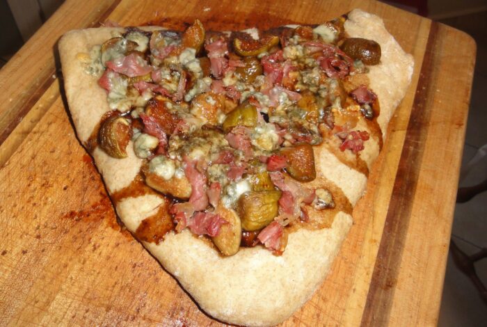 Prosciutto, gorgonzola and fig flatbread (stock photo, not Vicinos Local Italian)